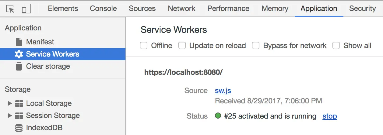 图3.12.1 查看当前页面注册的 Service Workers
