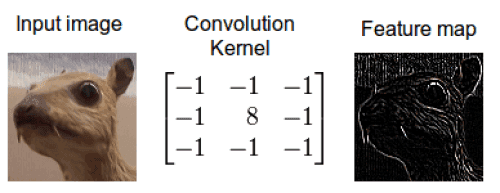 图2：利用一个手工制作的卷积核对图片进行卷积操作，从而提取输入图像的边缘