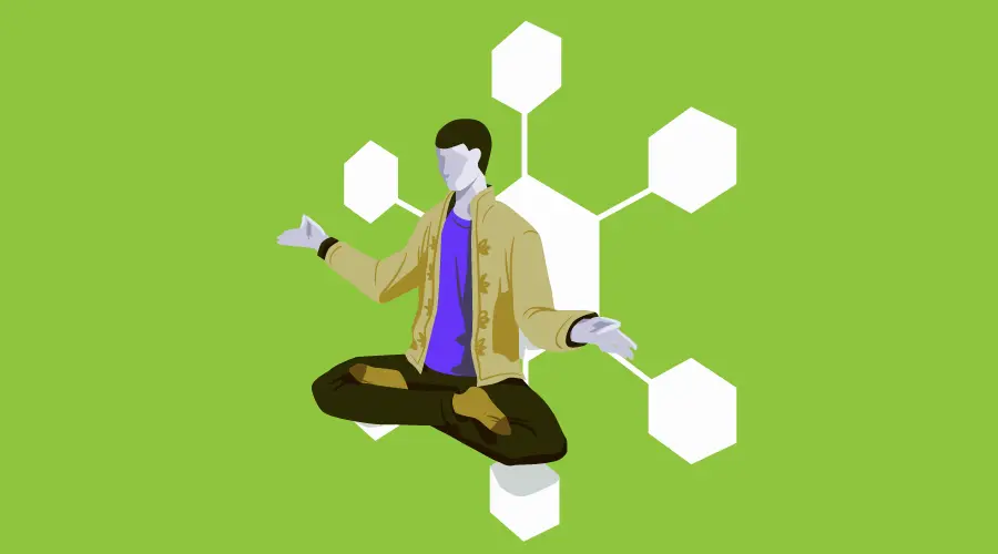 A person in a traditional cross-legged meditation pose, focusing on becoming a better Node developer