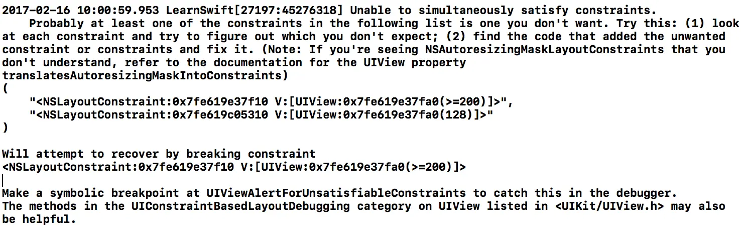 命令行中的约束冲突日志