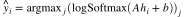 ? \hat{y}_i = \text{argmax}_j \  (\log \text{Softmax}(Ah_i + b))_j ?