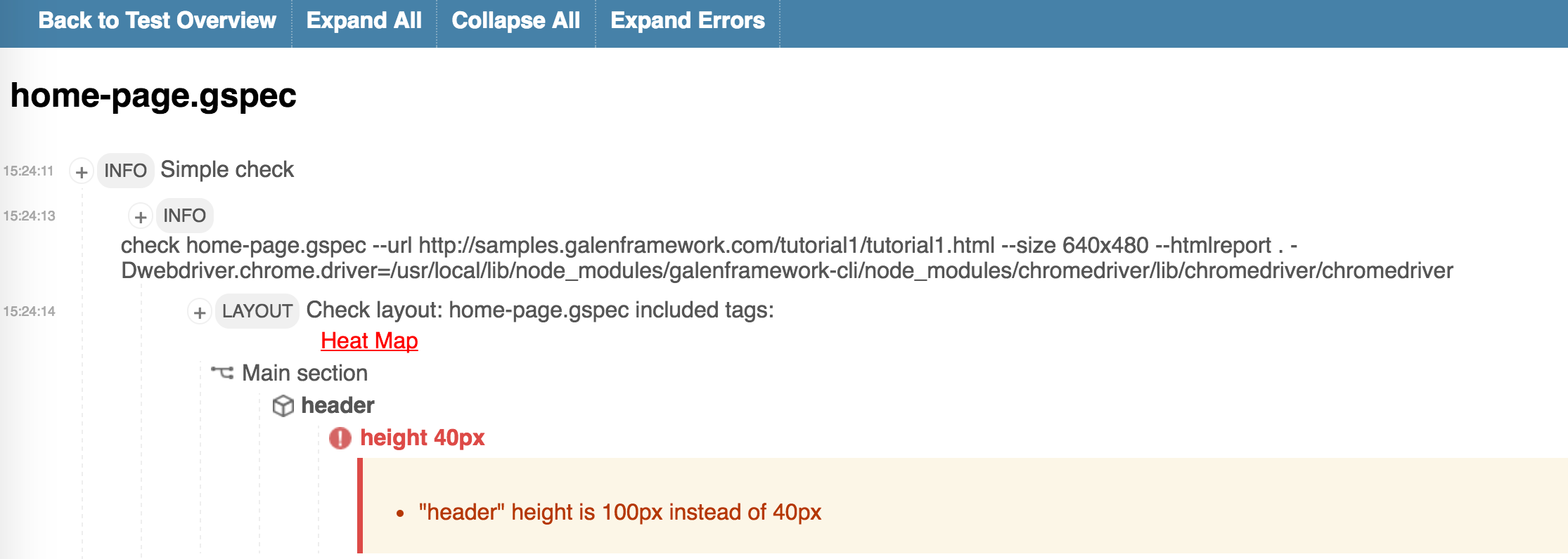 测试失败，报告显示