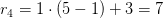 r_4=1 \cdot (5-1)+3=7