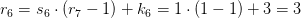 r_6= s_6 \cdot (r_7-1)+k_6=1 \cdot (1-1)+3=3