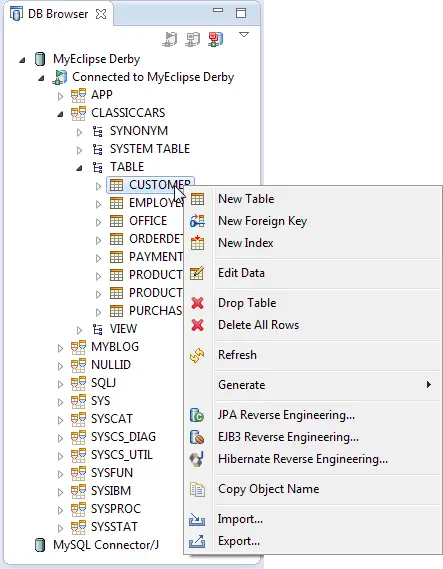 MyEclipse数据库工具
