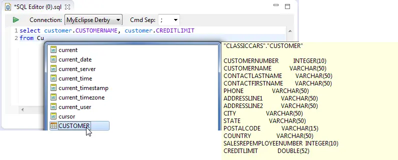 MyEclipse数据库工具