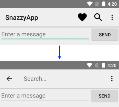 Figure 1. When the user clicks an action view's icon, the view's UI fills the toolbar. 