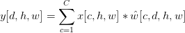 y[d,h,w]=\sum_{c=1}^Cx[c,h,w]*\hat{w}[c,d,h,w]