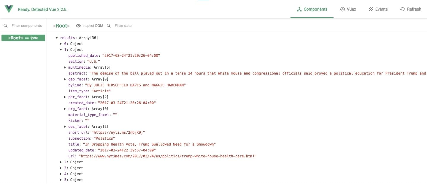 纽约时报 API返回的响应 - Vue.js news app