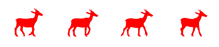 The first four frames of the goat animation.