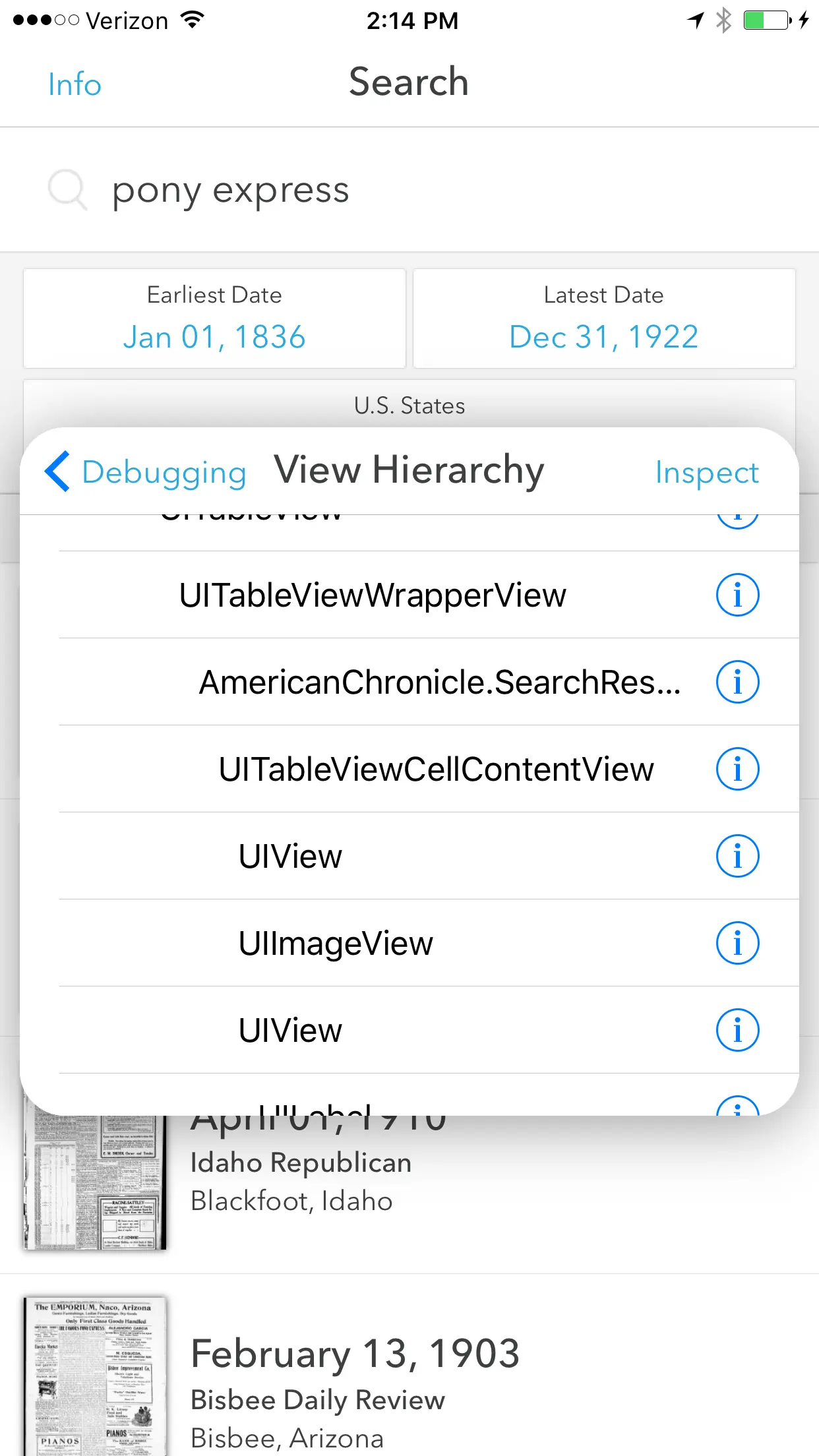 'View Hierarchy' screen