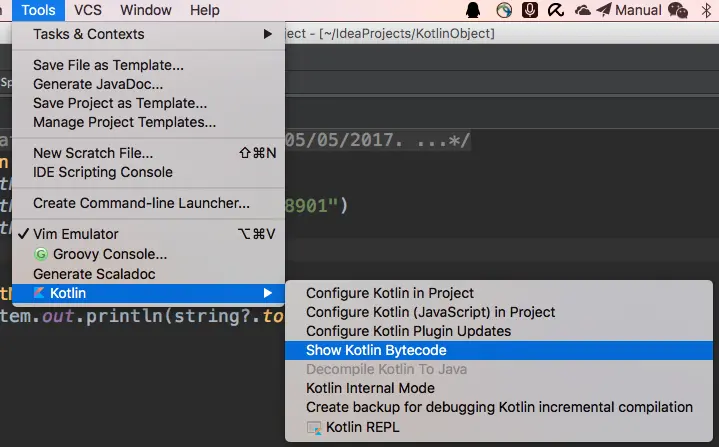 Show kotlin bytecode