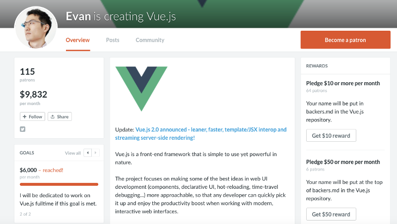 尤雨溪在 Patreon 的众筹