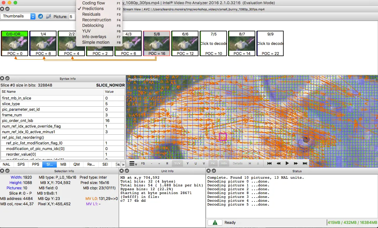 intel video pro analyzer details h264 bitstream