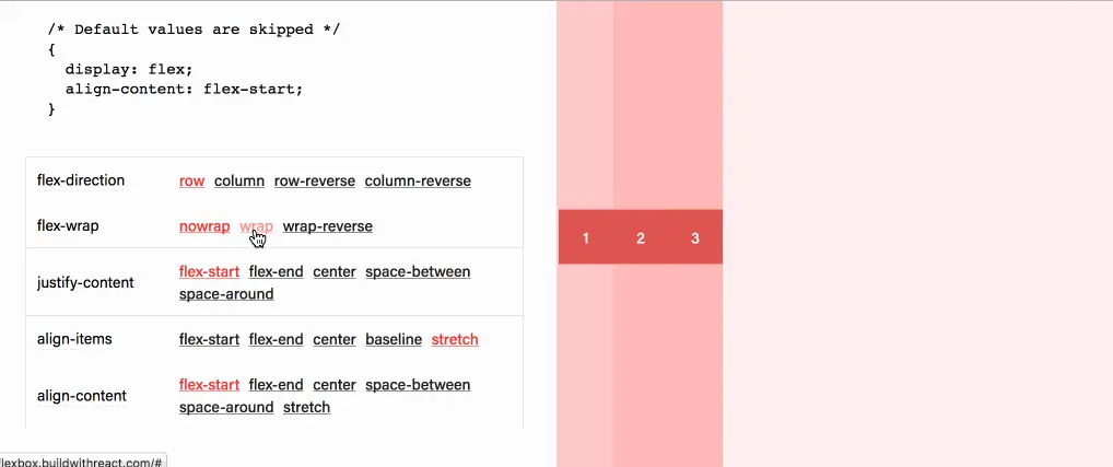 Playing with the different settings of Flexbox