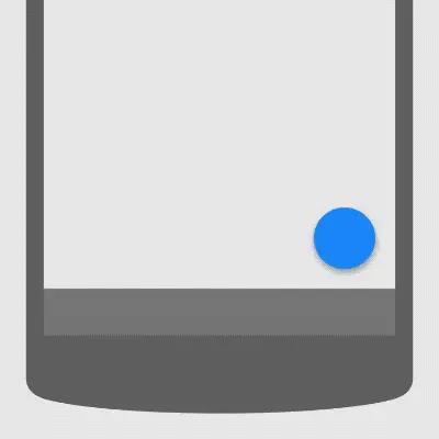 屏幕上的浮动按钮（FAB）的位置被进入屏幕的卡片（card）所影响，浮动按钮被迫跟随卡片的运动路径运动。为了避免引起对象间关系的混乱和干扰到用户注意力，浮动按钮的运动必须使用标准曲线效果，这样就可以保持浮动按钮在开始和结束运动时候的平稳。在移动端上，这种被关联的运动持续时间一般在195ms以上。