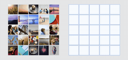 如图中案例，当用户点击某张图片，其余图片会以点击图片为中心向外扩散淡出。