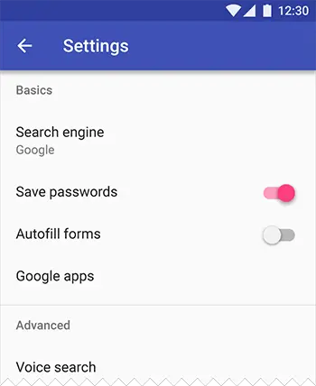 开关使用辅助色突显，系统栏使用主色，而工具栏则使用主色的较深色调