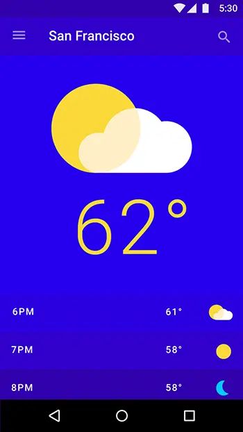 天气应用使用颜色来表示一天中的时间