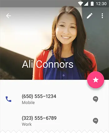 浮动按钮使用辅助色突显，而电话icon则使用主色