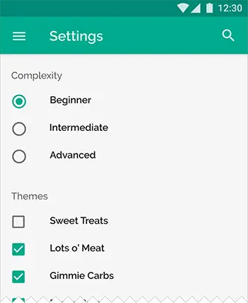 使用主色突显、指示按钮和复选框已被选择