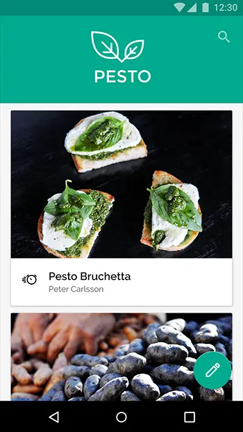 图中主色用于工具栏和状态栏，同时也用于强调浮动按钮。