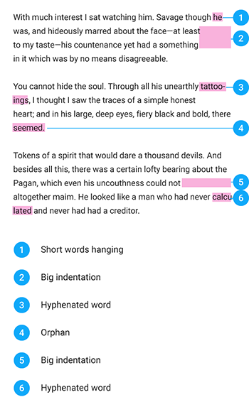 避免在一行中留下巨大空隙。尽量避免行的末端留下一个很短的单词（如介词）。换行之前要考虑好避免单词断字。