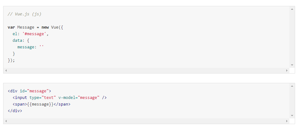 two way data binding, vue.js (Reactjs vs Vue.js)