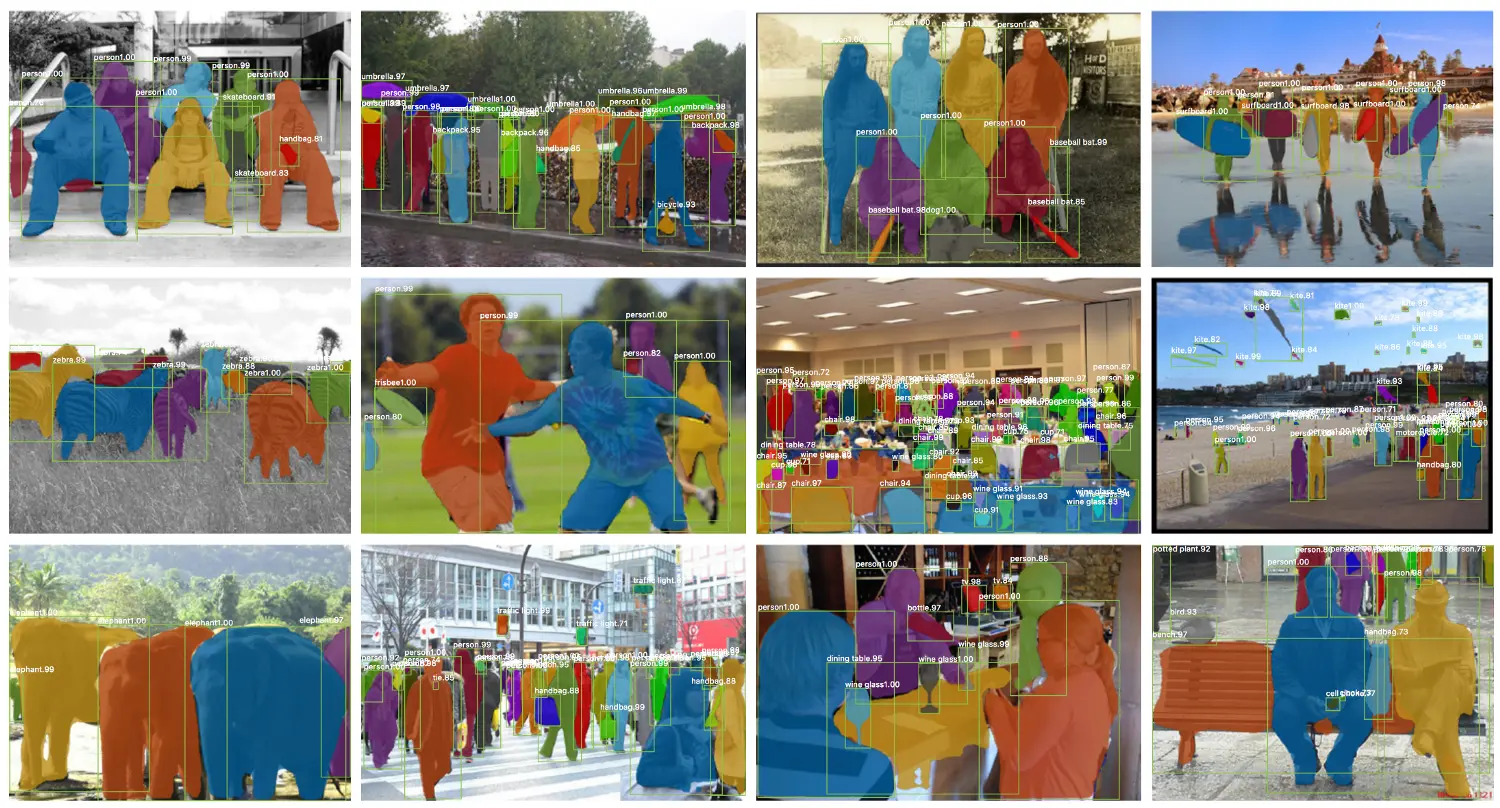 Mask R-CNN is able to segment as well as classify the objects in an image. Source: https://arxiv.org/abs/1703.06870