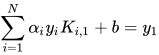 \sum_{i=1}^{N}\alpha_{i}y_{i}K_{i, 1} + b = y_{1}