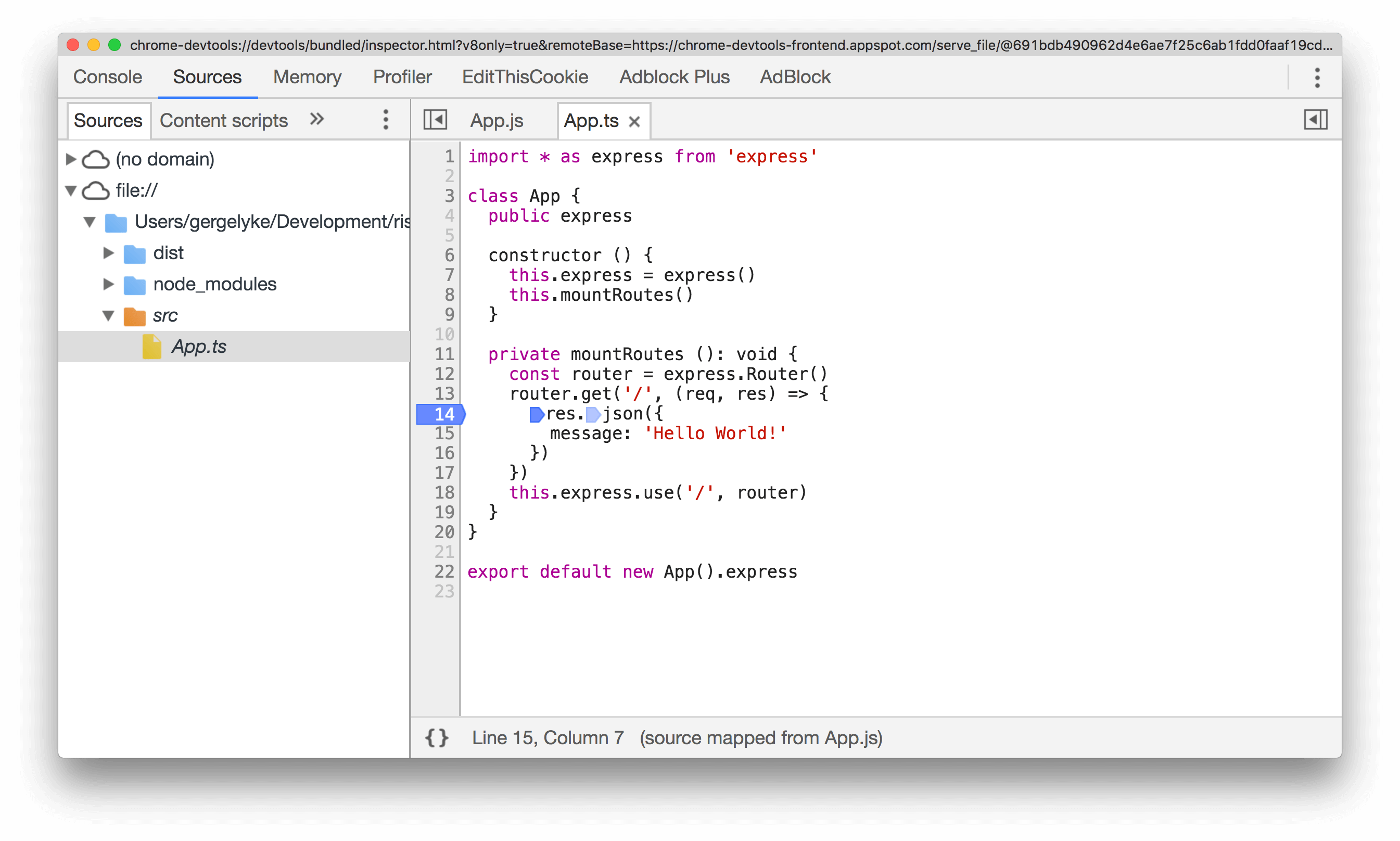 Node.js TypeScript 教程 - 在 Chrome 中调试