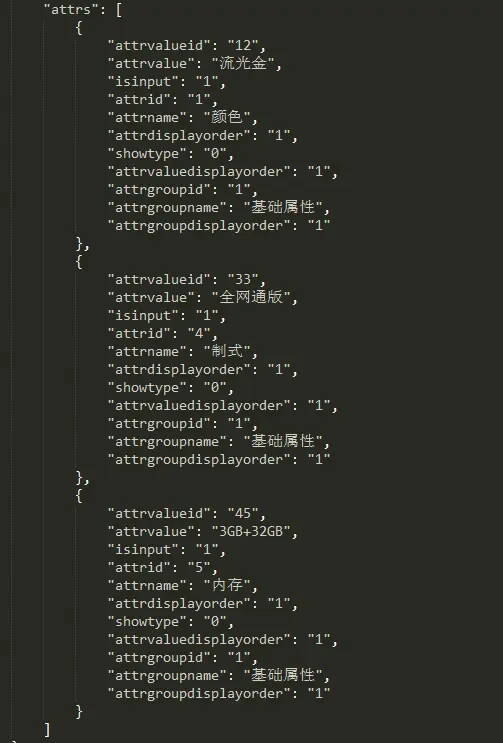 商品属性据结构