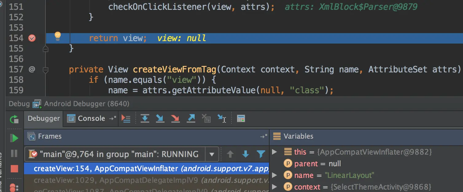 AppCompatViewInflater#createView并没有对布局进行创建对象