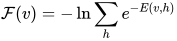 \mathcal{F}(v)=-\ln{\sum_h{e^{-E(v,h)}}}