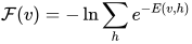 \mathcal{F}(v)=-\ln{\sum_h{e^{-E(v,h)}}}