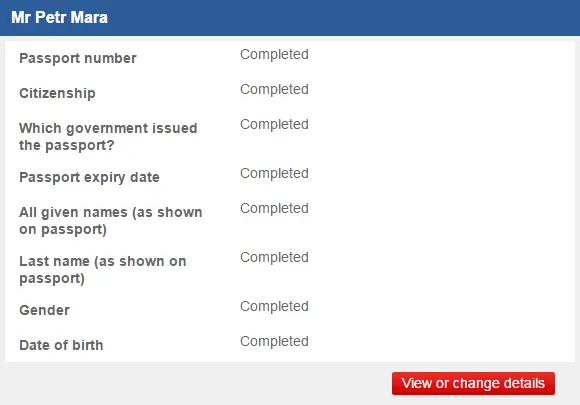 Petr's advance information is complete