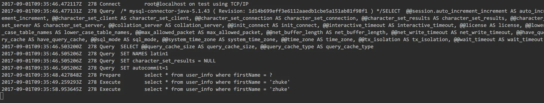 useServerPreparedStmts =true时mysql日志信息