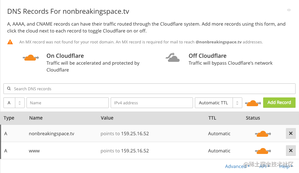 Cloudflare 给出的 DNS 记录报告