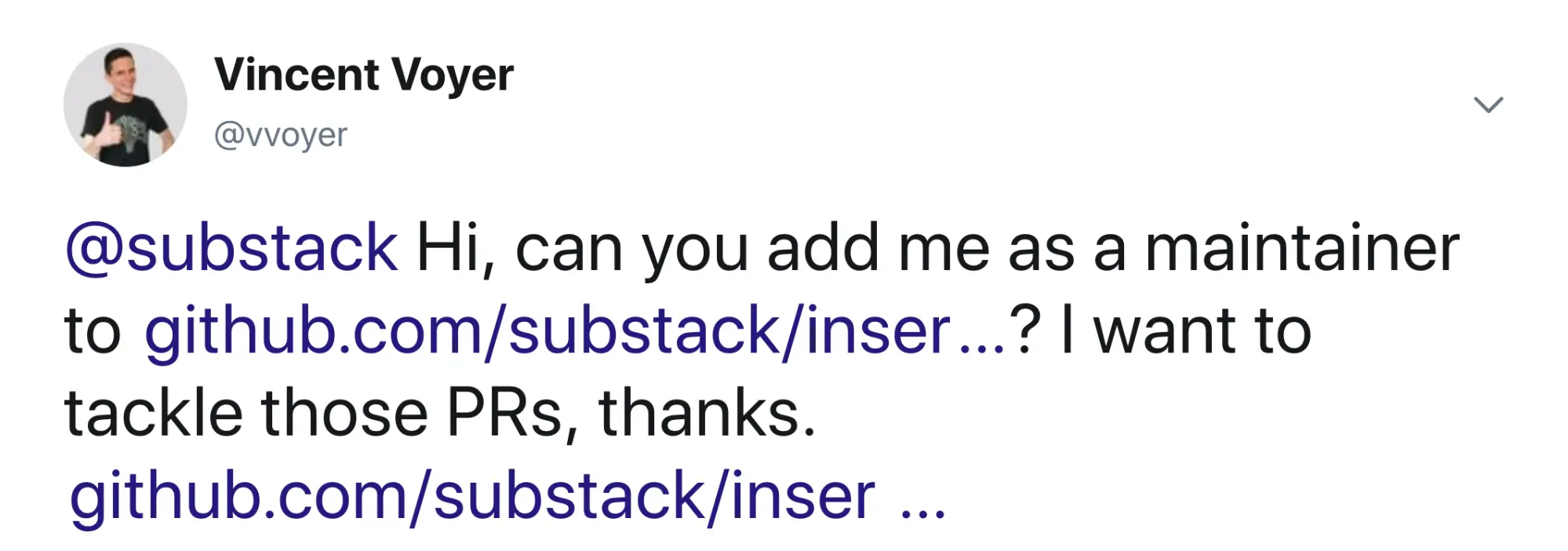 Example message sent to maintain an abandoned repository