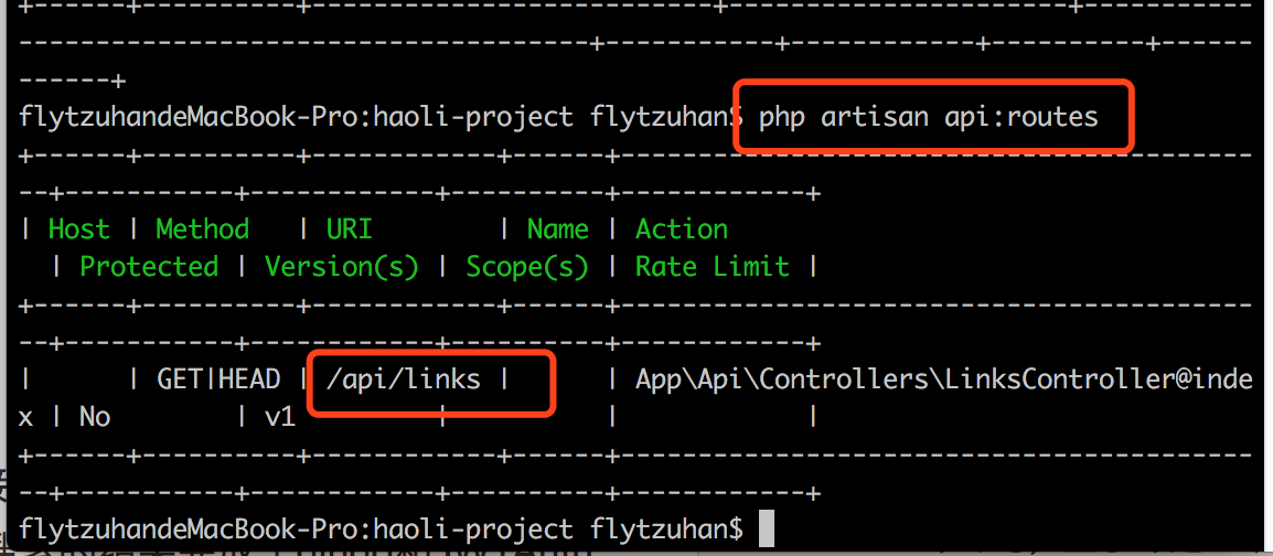执行artisan时显示路由的信息