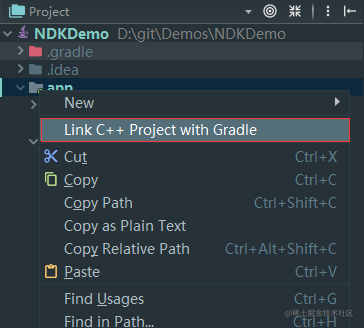 在Gradle配置中关联C++项目