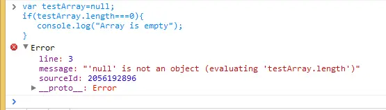 Screenshot of TypeError: null is not an object (evaluating