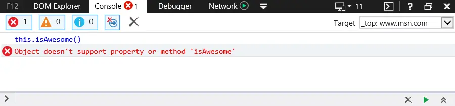 Screenshot of TypeError: Object doesn’t support property