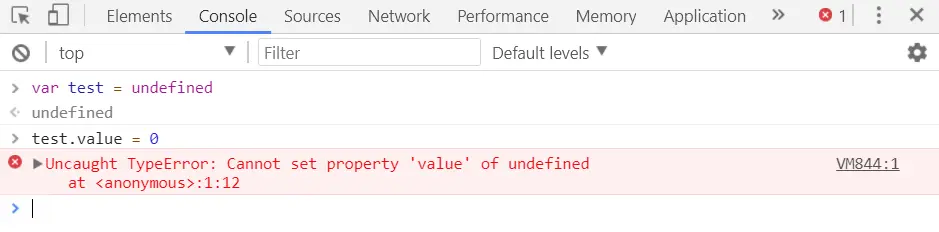 Screenshot of Uncaught TypeError: Cannot set property
