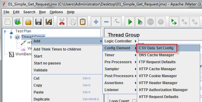 创建CSV Data Set Config