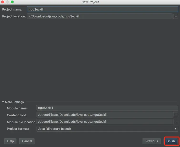 最后点击Finish，完成创建。