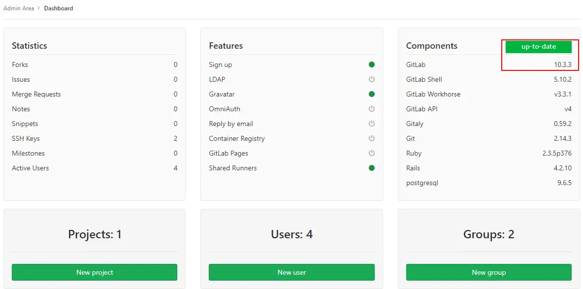 更新后的 gitlab 控制台
