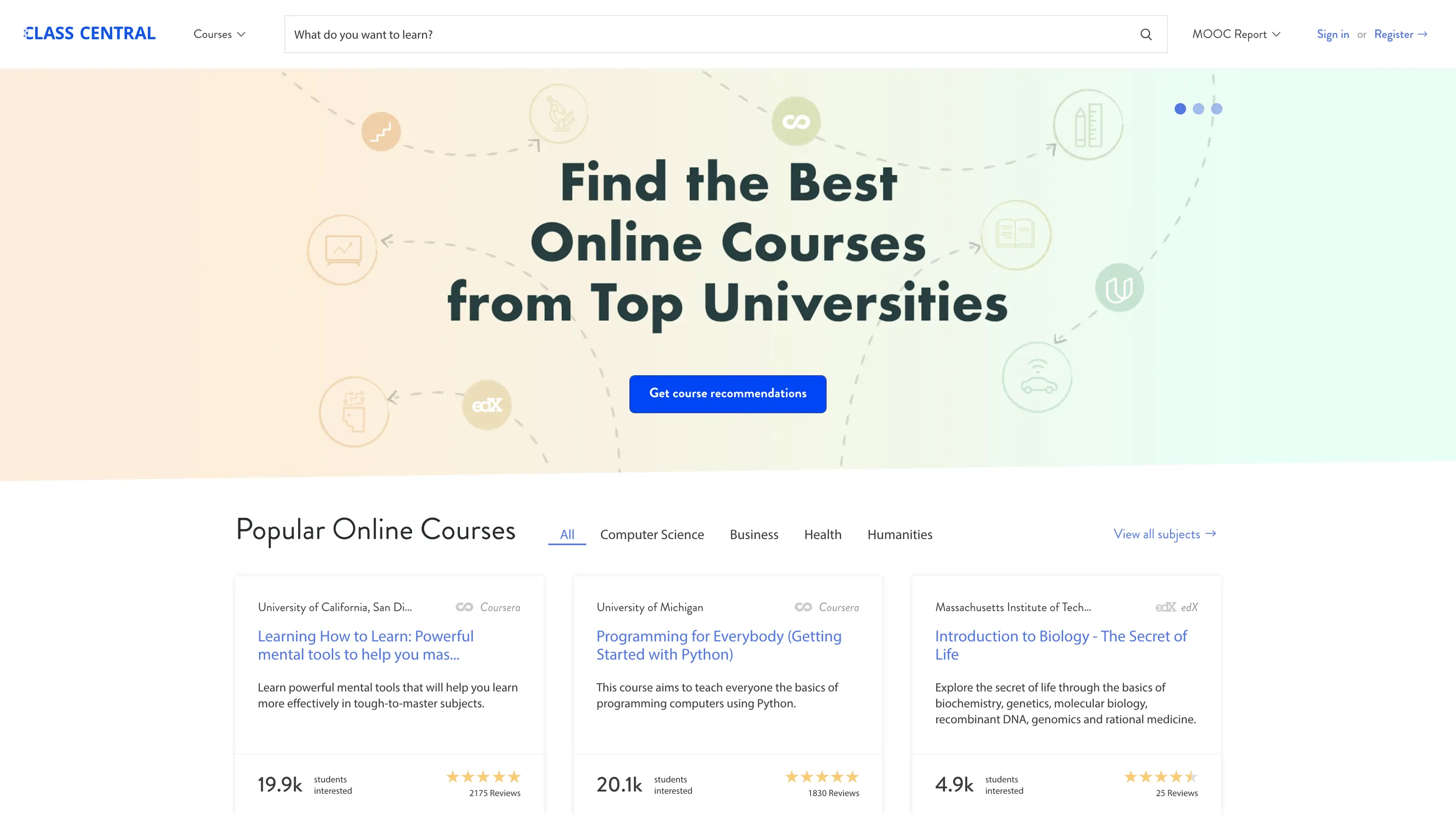 [Class Central](https://www.class-central.com/)’s home page.