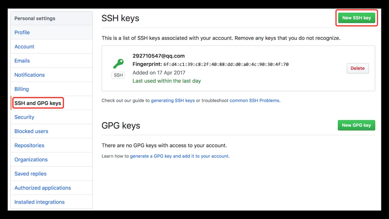 添加 SSH Key