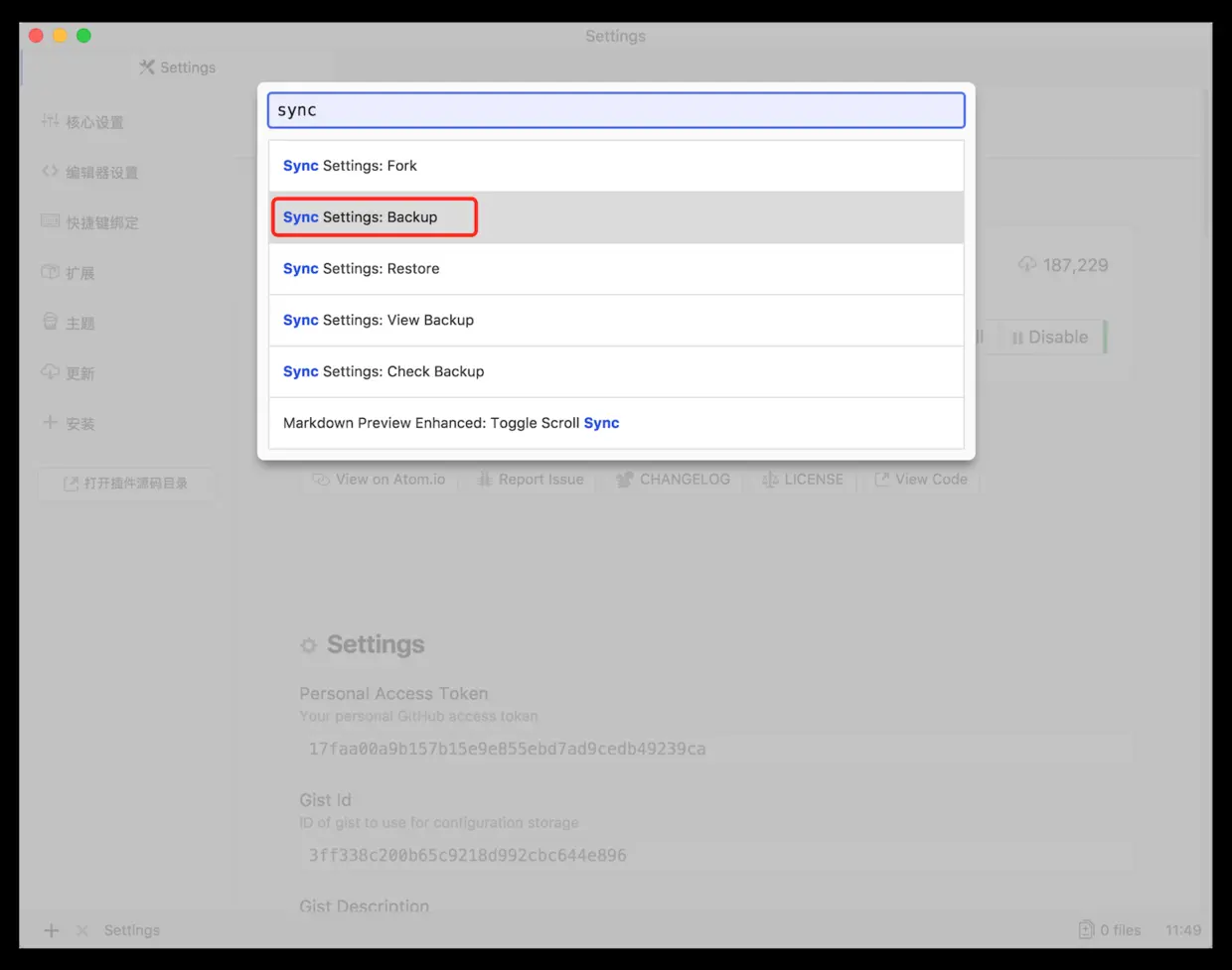 Sync Settings: Backup